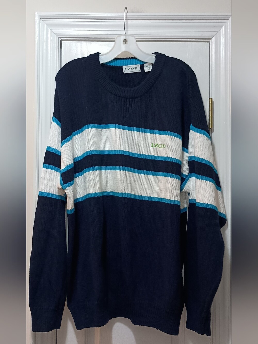 IZOD Vintage Men’s Navy and White Striped Crewneck Cotton Sweater XL